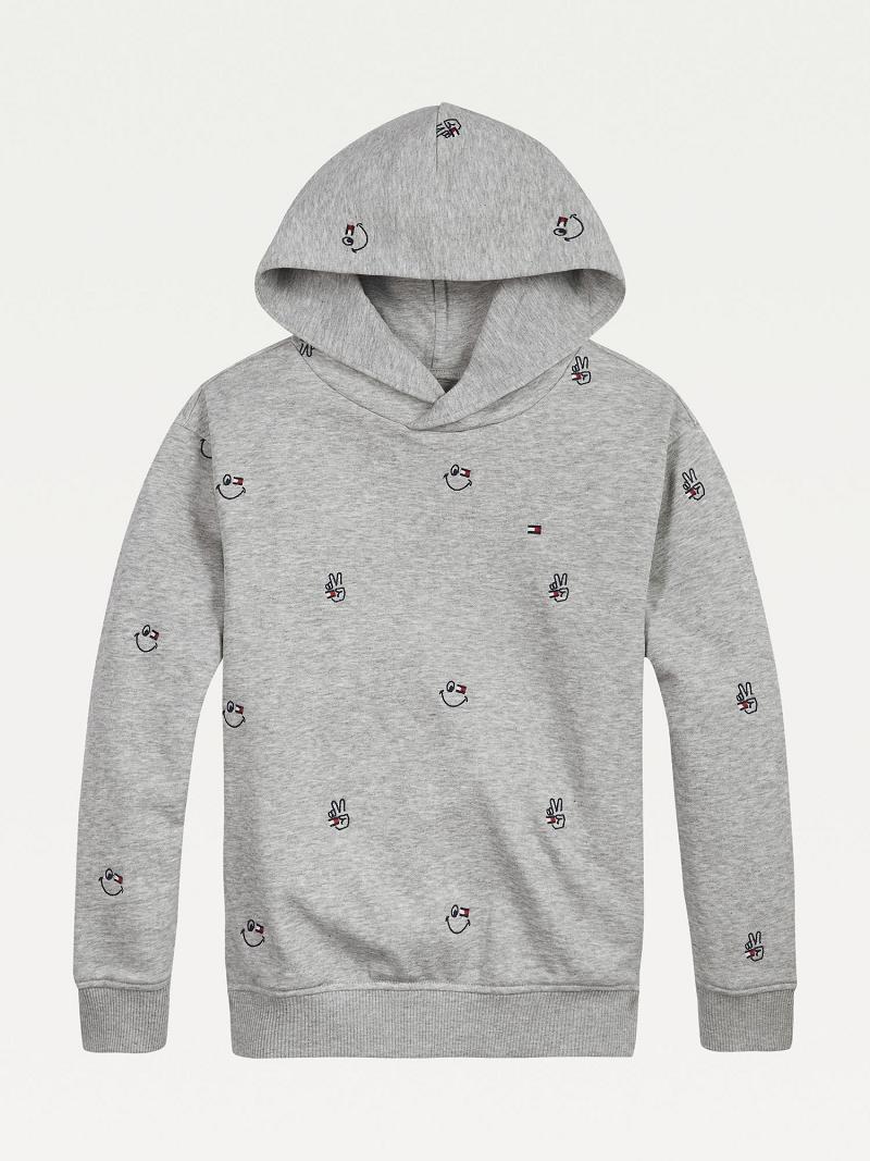 Fiú Tommy Hilfiger Organic Pamut Smiles Hoodies Szürke | HU 2117ILH